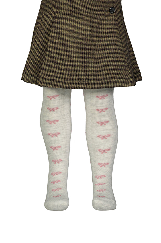 Funfair Kız Çocuk Kabartmalı Fiyonk Desenli Külotlu Çorap 252ST206KC Açık gri