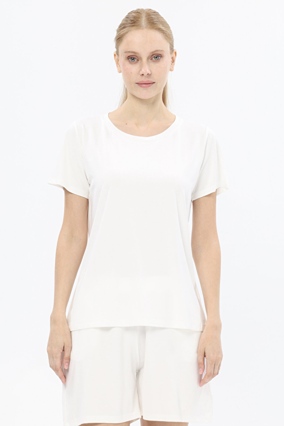 Shefame Bisiklet Yaka Rahat Fit Kadın Kısa Kollu Pijama Üstü 252K7010TR Ekru Shefame Bisiklet Yaka Rahat Fit Kadın Kısa Kollu Pijama Üstü 252K7010TR Ekru