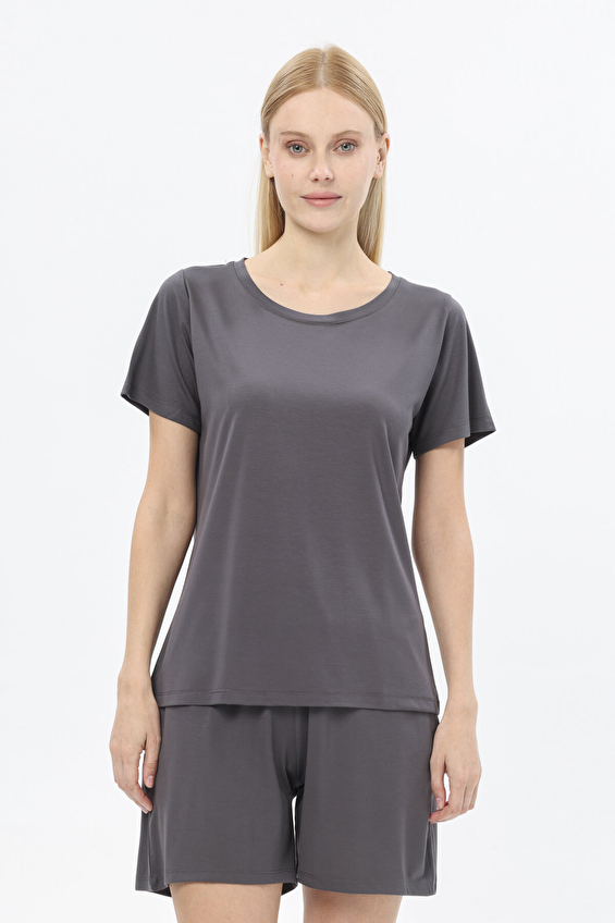 Shefame Bisiklet Yaka Rahat Fit Kadın Kısa Kollu Pijama Üstü 252K7010TR Antrasit Shefame Bisiklet Yaka Rahat Fit Kadın Kısa Kollu Pijama Üstü 252K7010TR Antrasit