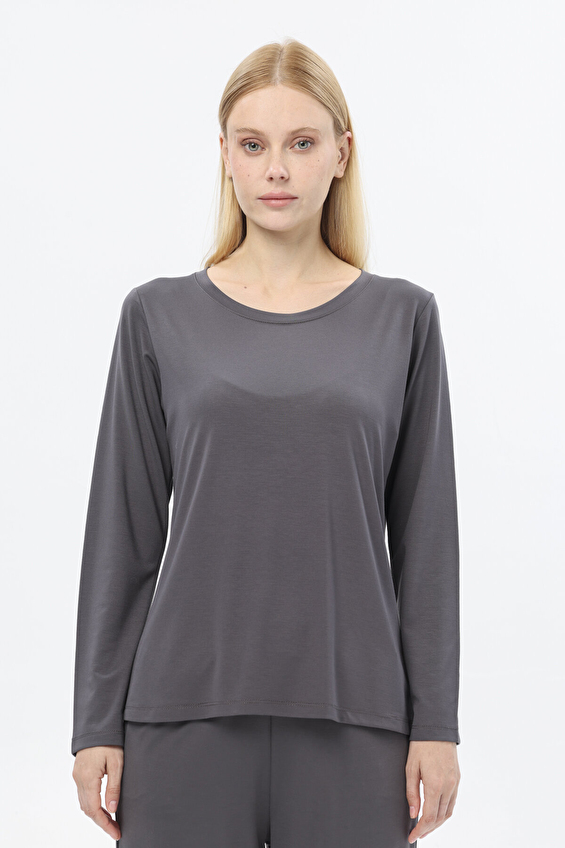 Shefame Bisiklet Yaka Rahat Fit Kadın Uzun Kollu Pijama Üstü 252K7011TR Antrasit Shefame Bisiklet Yaka Rahat Fit Kadın Uzun Kollu Pijama Üstü 252K7011TR Antrasit