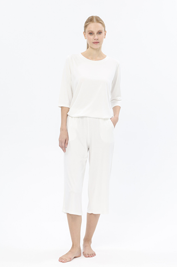 Shefame Lastikli Bel Düz Paça Rahat Fit Kadın Kapri 252K7012TR Ekru Shefame Lastikli Bel Düz Paça Rahat Fit Kadın Kapri 252K7012TR Ekru