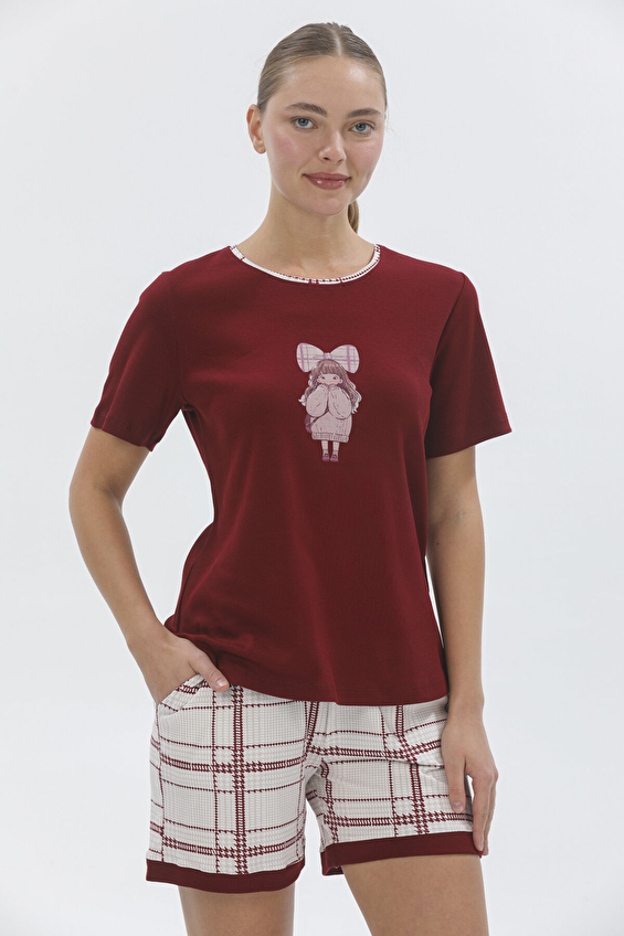 Shefame Regular Fit Bisiklet Yaka Örme Düz Paça Normal Bel Kadın Şort Takımı 252K7072SV Bordo Shefame Regular Fit Bisiklet Yaka Örme Düz Paça Normal Bel Kadın Şort Takımı 252K7072SV Bordo