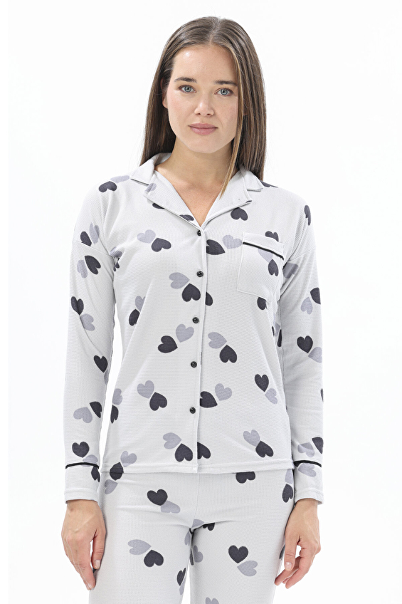 Shefame Düğmeli Kadın Pijama Takımı 252K7085PI Açık gri Shefame Düğmeli Kadın Pijama Takımı 252K7085PI Açık gri
