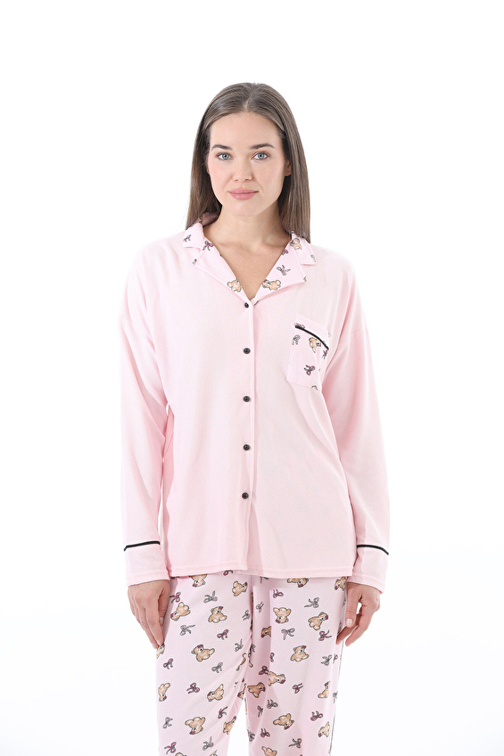 Shefame Düğmeli Kadın Pijama Takımı 252K7086PI Pudra Shefame Düğmeli Kadın Pijama Takımı 252K7086PI Pudra