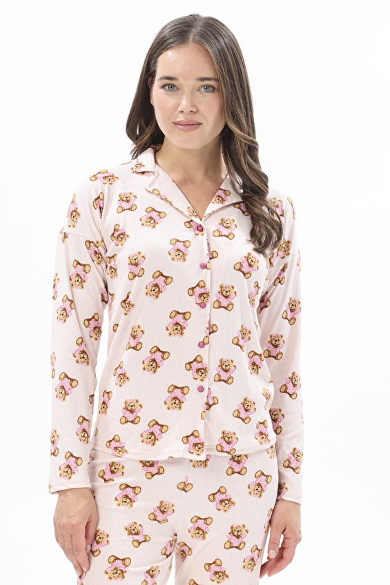 Shefame Düğmeli Kadın Pijama Takımı 252K7094PI Pembe Shefame Düğmeli Kadın Pijama Takımı 252K7094PI Pembe