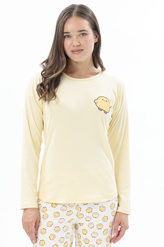 Shefame Bisiklet Yaka Kadın Pijama Takımı 252K7096PI Sarı Shefame Bisiklet Yaka Kadın Pijama Takımı 252K7096PI Sarı