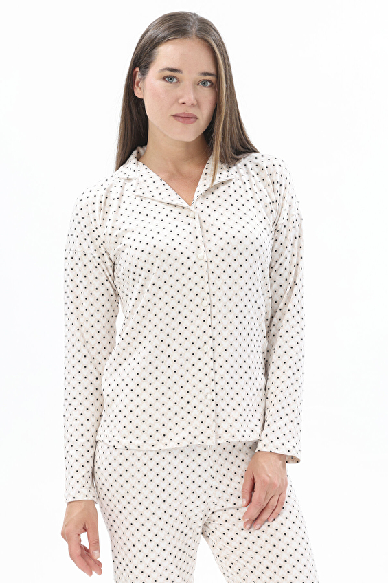 Shefame Düğmeli Kadın Pijama Takımı 252K7100PI Bej Shefame Düğmeli Kadın Pijama Takımı 252K7100PI Bej