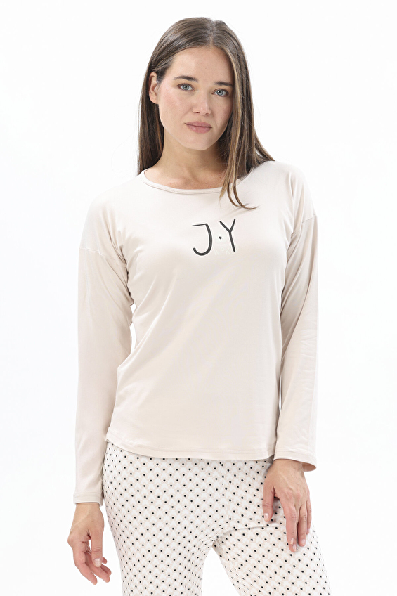 Shefame Bisiklet Yaka Kadın Pijama Takımı 252K7102PI Bej Shefame Bisiklet Yaka Kadın Pijama Takımı 252K7102PI Bej