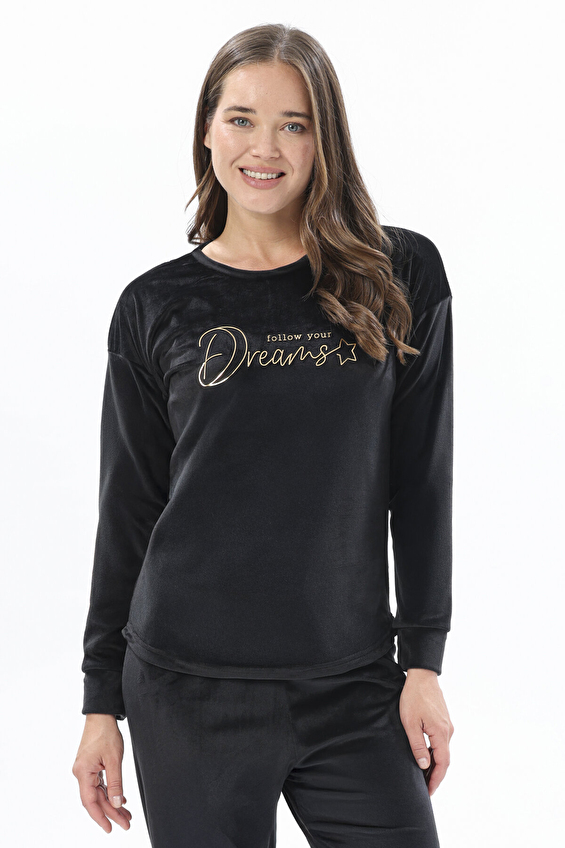 Shefame Bisiklet Yaka Kadın Pijama Takımı 252K7104PI Siyah Shefame Bisiklet Yaka Kadın Pijama Takımı 252K7104PI Siyah