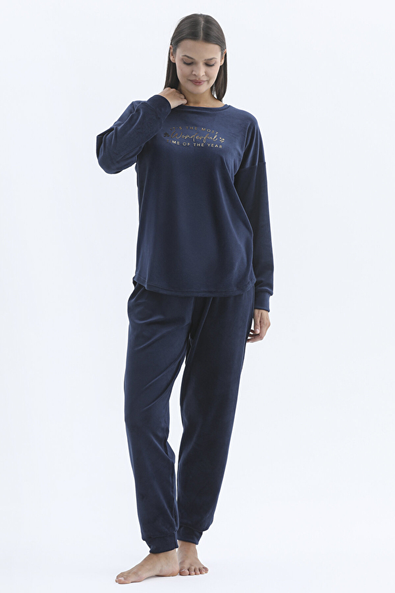 Shefame Bisiklet Yaka Kadın Pijama Takımı 252K7107PI Lacivert Shefame Bisiklet Yaka Kadın Pijama Takımı 252K7107PI Lacivert