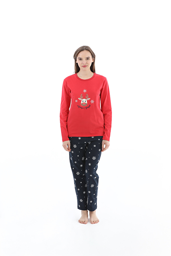Shefame Kadın Yılbaşı Temalı Pijama Takımı 252K7127TK Kırmızı/lacivert Shefame Kadın Yılbaşı Temalı Pijama Takımı 252K7127TK Kırmızı/lacivert
