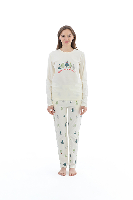 Shefame Kadın Yılbaşı Temalı Pijama Takımı 252K7129TK Ekru Shefame Kadın Yılbaşı Temalı Pijama Takımı 252K7129TK Ekru