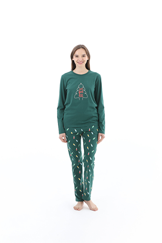 Shefame Kadın Yılbaşı Temalı Pijama Takımı 252K7130TK Yeşil Shefame Kadın Yılbaşı Temalı Pijama Takımı 252K7130TK Yeşil