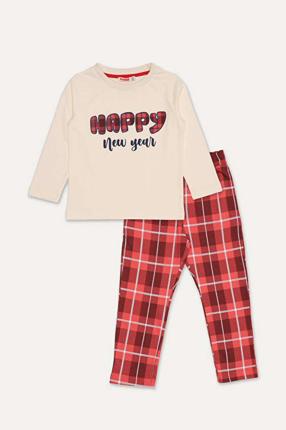 Funfair Çocuk Unisex Yılbaşı Temalı Pijama Takımı 251C3011TK Beyaz/kırmızı Funfair Çocuk Unisex Yılbaşı Temalı Pijama Takımı 251C3011TK Beyaz/kırmızı