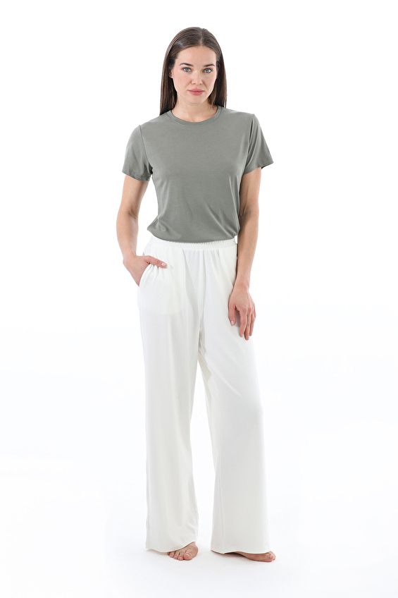 Cottons & Clouds Palazzo Paça Lastikli Bel Loose Fit Pamuk-Modal Kadın Pijama Altı CC7133 Ekru Cottons & Clouds Palazzo Paça Lastikli Bel Loose Fit Pamuk-Modal Kadın Pijama Altı CC7133 Ekru