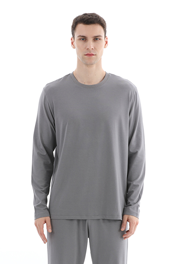 Cottons & Clouds Bisiklet Yaka Pamuk-Modal Karışımlı Uzun Kollu Loose Fit Erkek Pijama Üstü CC6132 Gri Cottons & Clouds Bisiklet Yaka Pamuk-Modal Karışımlı Uzun Kollu Loose Fit Erkek Pijama Üstü CC6132 Gri