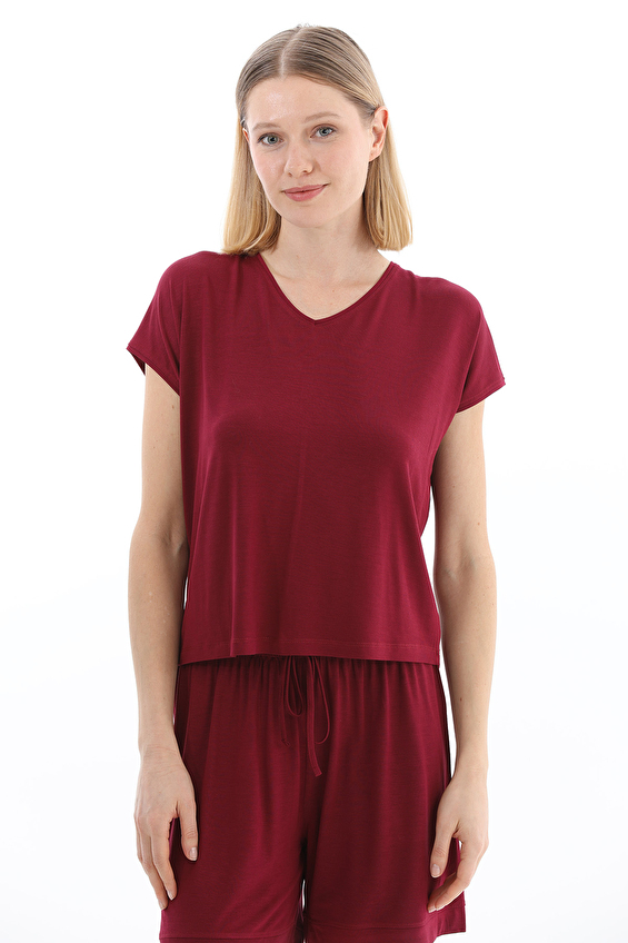 Shefame Regular Fit Bisiklet Yaka Düz Paça Kadın Şort Takımı 261K7021SV Mürdüm Shefame Regular Fit Bisiklet Yaka Düz Paça Kadın Şort Takımı 261K7021SV Mürdüm