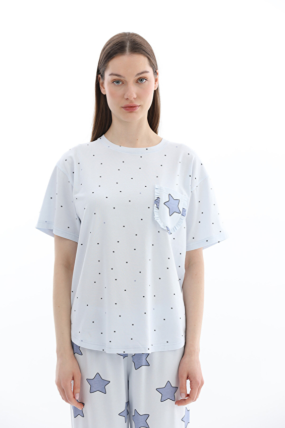 Shefame Kadın Likralı Kompakt Penye Pijama Takım 261K7097PI Mavi Shefame Kadın Likralı Kompakt Penye Pijama Takım 261K7097PI Mavi