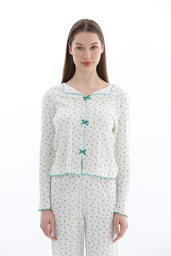 Shefame Kadın Transferli Ribana Uzun Kollu Pijama Takım 261K7106PI Ekru Shefame Kadın Transferli Ribana Uzun Kollu Pijama Takım 261K7106PI Ekru