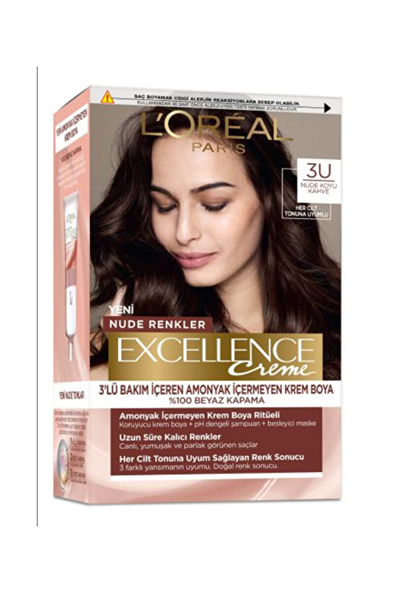 Loreal Excellence Creme Nude Renkler Saç Boyası 3U Koyu Kahve