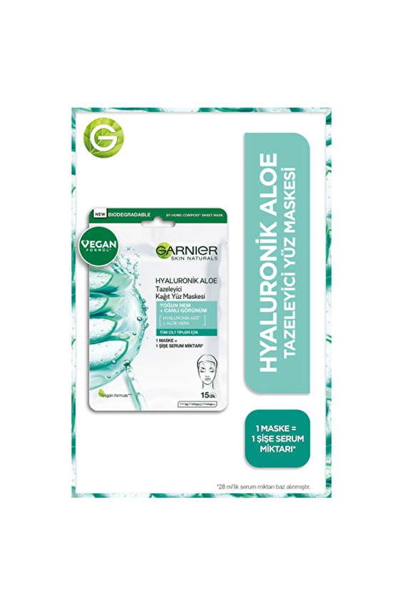 Garnier Hyaluronik Aloe Tazeleyici Kağıt Yüz Maskesi Garnier Hyaluronik Aloe Tazeleyici Kağıt Yüz Maskesi