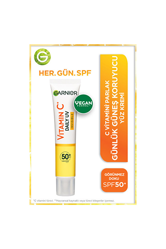 Garnier C Vitamini* Parlak Günlük Güneş Koruyucu Fluid Yüz Kremi - Görünmez Doku 40ML Garnier C Vitamini* Parlak Günlük Güneş Koruyucu Fluid Yüz Kremi - Görünmez Doku 40ML