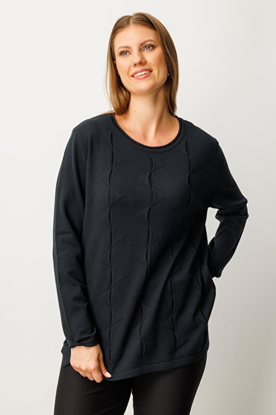 Onfashion Büyük Beden Sıfır Yaka Triko Uzun Kol Kadın Kazak 65329 Siyah Onfashion Büyük Beden Sıfır Yaka Triko Uzun Kol Kadın Kazak 65329 Siyah