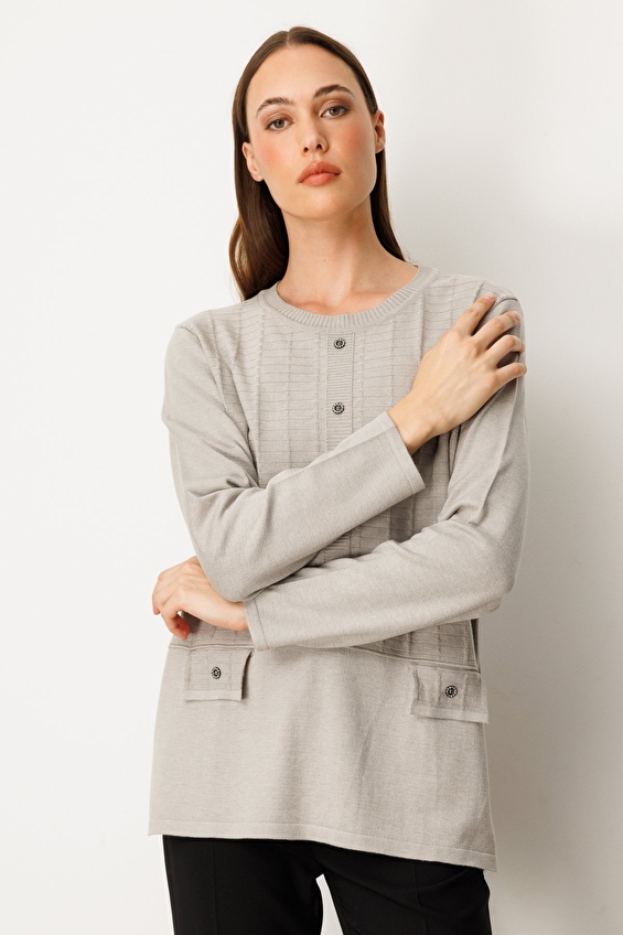 Onfashion Tam Kalıp Sıfır Yaka Triko Uzun Kol Kadın Kazak 65358 Gri Onfashion Tam Kalıp Sıfır Yaka Triko Uzun Kol Kadın Kazak 65358 Gri