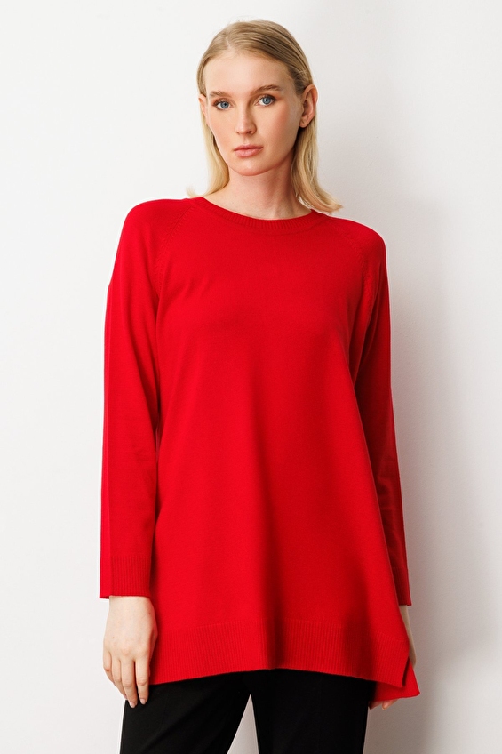 Onfashion Regular Fit Sıfır Yaka Uzun Kol Dokuma Kadın Kazak 65413 Kırmızı Onfashion Regular Fit Sıfır Yaka Uzun Kol Dokuma Kadın Kazak 65413 Kırmızı