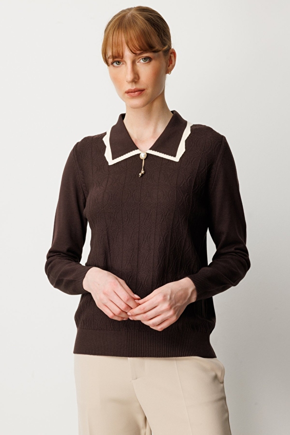 Onfashion Regular Fit Gömlek Yaka Triko Uzun Kol Kadın Kazak 65363 Kahve Onfashion Regular Fit Gömlek Yaka Triko Uzun Kol Kadın Kazak 65363 Kahve