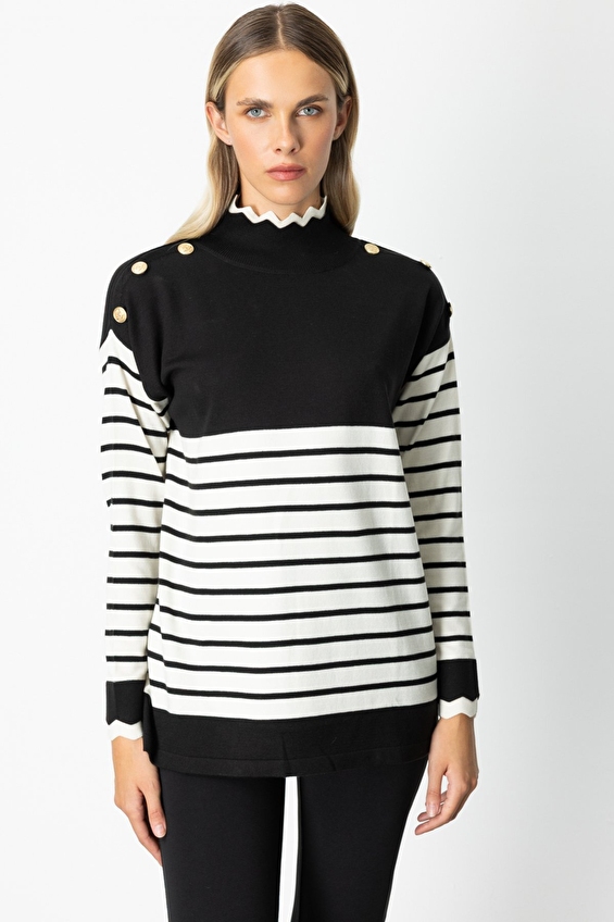 Onfashion Dik Yaka Regular Fit Triko Uzun Kol Kadın Kazak 65392 Siyah Onfashion Dik Yaka Regular Fit Triko Uzun Kol Kadın Kazak 65392 Siyah