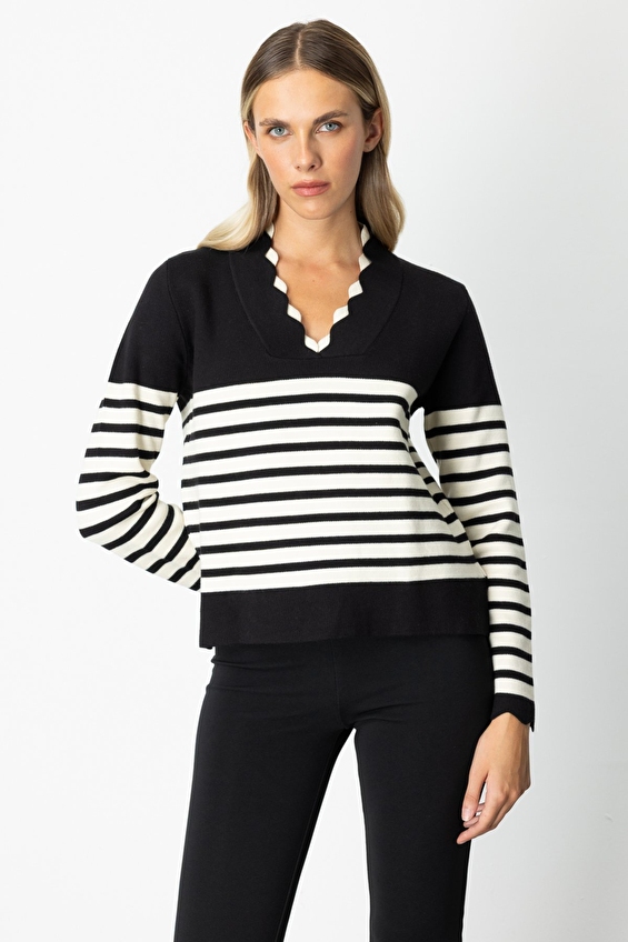 Onfashion Regular Fit V Yaka Triko Uzun Kol Kadın Kazak 69304 Siyah Onfashion Regular Fit V Yaka Triko Uzun Kol Kadın Kazak 69304 Siyah