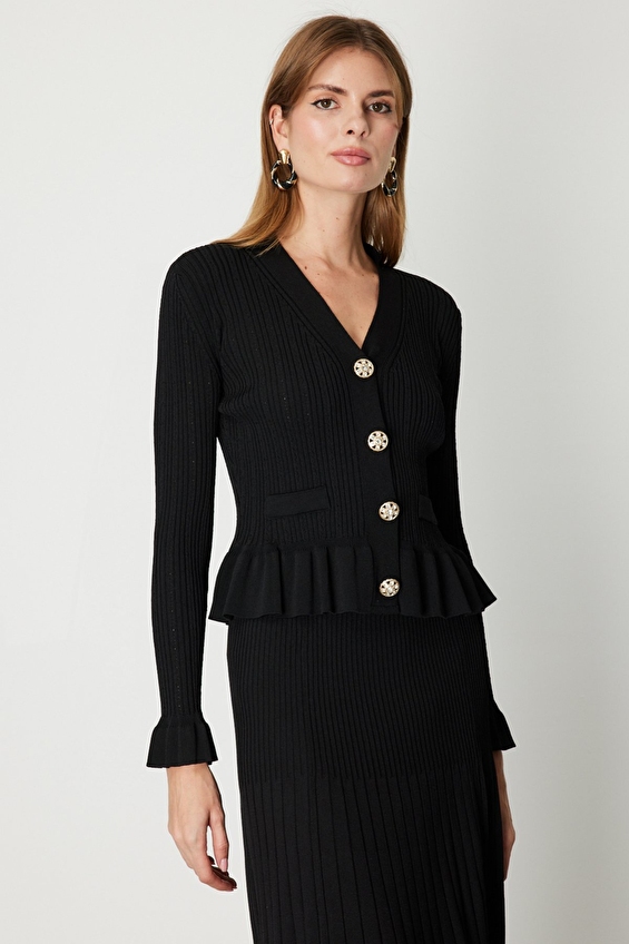 Onfashion Regular Fit V Yaka İspanyol Kol Çıt Çıt Triko Kadın Hırka 69905 Siyah Onfashion Regular Fit V Yaka İspanyol Kol Çıt Çıt Triko Kadın Hırka 69905 Siyah