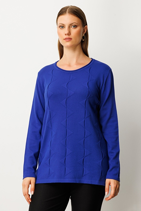 Onfashion Büyük Beden Sıfır Yaka Triko Uzun Kol Kadın Kazak 65329 Saks Onfashion Büyük Beden Sıfır Yaka Triko Uzun Kol Kadın Kazak 65329 Saks