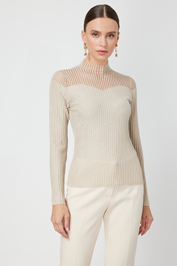 Onfashion Dik Yaka Regular Fit Uzun Kol Dokuma Kadın Kazak 60340 Ekru Onfashion Dik Yaka Regular Fit Uzun Kol Dokuma Kadın Kazak 60340 Ekru