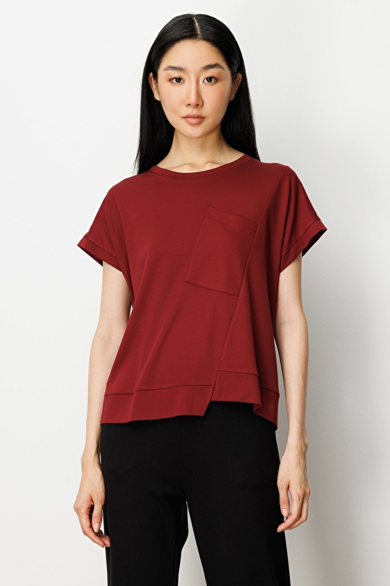 Onfashion Regular Fit Sıfır Yaka Kısa Kol Dokuma Kadın Bluz 61584 Bordo Onfashion Regular Fit Sıfır Yaka Kısa Kol Dokuma Kadın Bluz 61584 Bordo