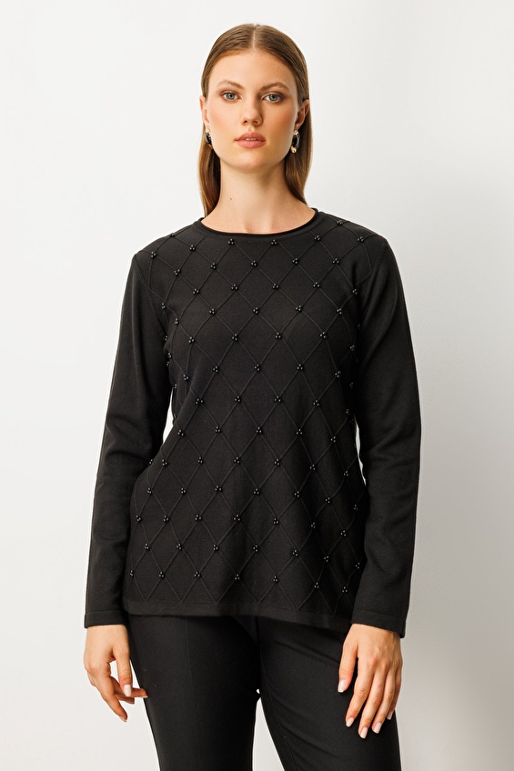 Onfashion Büyük Beden Sıfır Yaka Triko Uzun Kol Kadın Kazak 63312 Siyah Onfashion Büyük Beden Sıfır Yaka Triko Uzun Kol Kadın Kazak 63312 Siyah