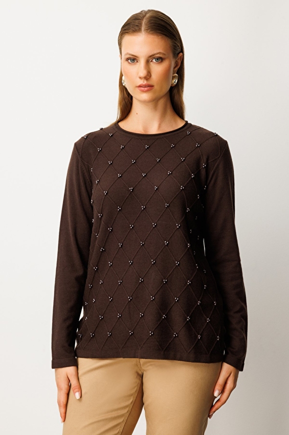 Onfashion Büyük Beden Sıfır Yaka Triko Uzun Kol Kadın Kazak 63312 Kahve Onfashion Büyük Beden Sıfır Yaka Triko Uzun Kol Kadın Kazak 63312 Kahve