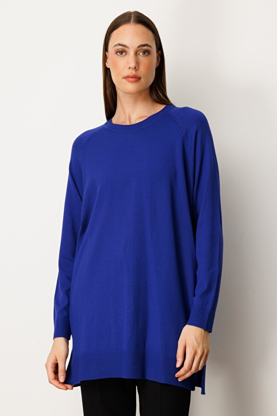 Onfashion Regular Fit Sıfır Yaka Uzun Kol Dokuma Kadın Kazak 65413 Saks Onfashion Regular Fit Sıfır Yaka Uzun Kol Dokuma Kadın Kazak 65413 Saks