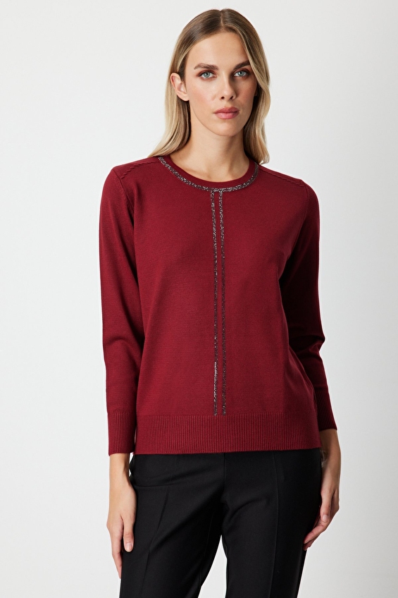 Onfashion Regular Fit Sıfır Yaka Triko Uzun Kol Kadın Kazak 65397 Bordo Onfashion Regular Fit Sıfır Yaka Triko Uzun Kol Kadın Kazak 65397 Bordo