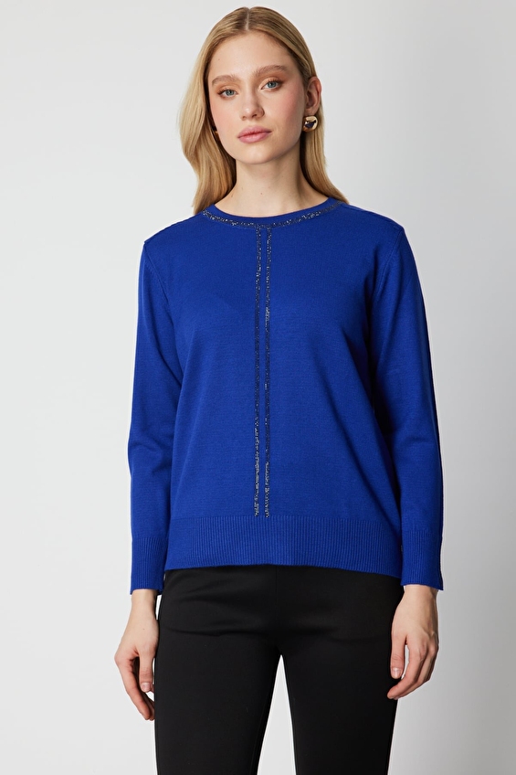 Onfashion Regular Fit Sıfır Yaka Triko Uzun Kol Kadın Kazak 65397 Saks Onfashion Regular Fit Sıfır Yaka Triko Uzun Kol Kadın Kazak 65397 Saks