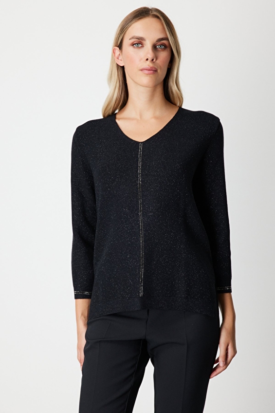 Onfashion Regular Fit V Yaka Uzun Kol Dokuma Kadın Kazak 65326 Siyah Onfashion Regular Fit V Yaka Uzun Kol Dokuma Kadın Kazak 65326 Siyah