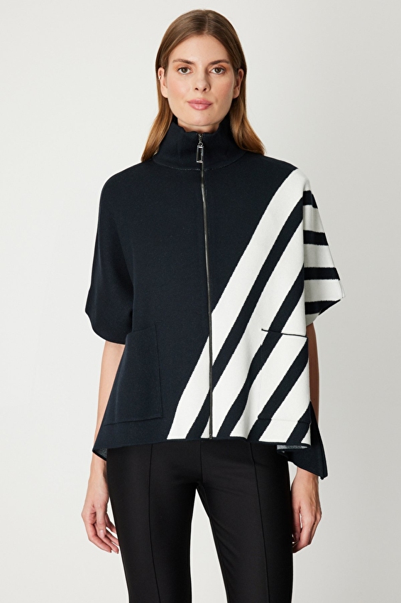 Onfashion Dik Yaka Relaxed Fit Triko Fermuarlı Yarım Kol Kadın Pelerin 65909 Siyah Onfashion Dik Yaka Relaxed Fit Triko Fermuarlı Yarım Kol Kadın Pelerin 65909 Siyah