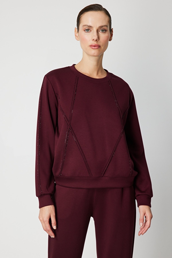 Onfashion Regular Fit Sıfır Yaka Uzun Kol Dokuma Kadın Sweat 66373 Bordo Onfashion Regular Fit Sıfır Yaka Uzun Kol Dokuma Kadın Sweat 66373 Bordo