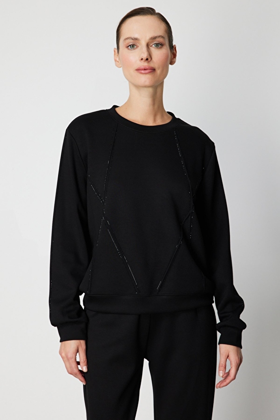 Onfashion Regular Fit Sıfır Yaka Uzun Kol Dokuma Kadın Sweat 66373 Siyah Onfashion Regular Fit Sıfır Yaka Uzun Kol Dokuma Kadın Sweat 66373 Siyah