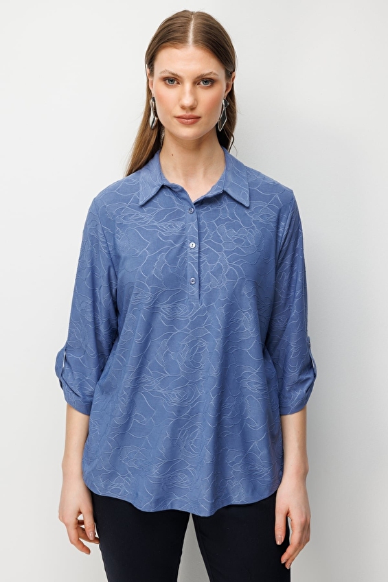 Onfashion Polo Yaka Yarım Kol Kadın Bluz 71342 Indıgo Onfashion Polo Yaka Yarım Kol Kadın Bluz 71342 Indıgo