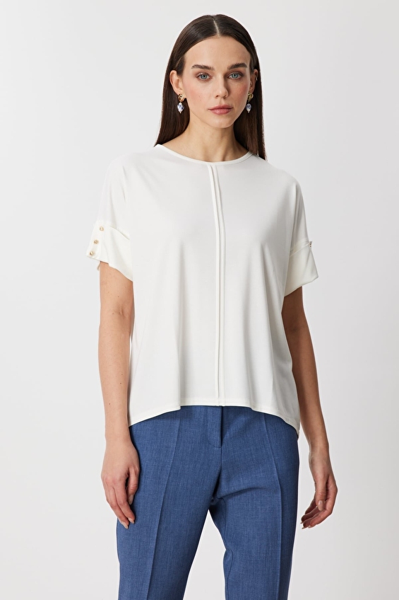 Onfashion Sıfır Yaka Relaxed Fit Düşük Kol Dokuma Kadın Bluz 71332 Ekru Onfashion Sıfır Yaka Relaxed Fit Düşük Kol Dokuma Kadın Bluz 71332 Ekru