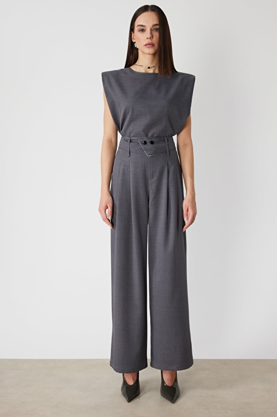 Onfashion Regular Fit Bol Paça Fermuarlı Yüksek Bel Dokuma Kadın Pantolon 70305 Gri Onfashion Regular Fit Bol Paça Fermuarlı Yüksek Bel Dokuma Kadın Pantolon 70305 Gri