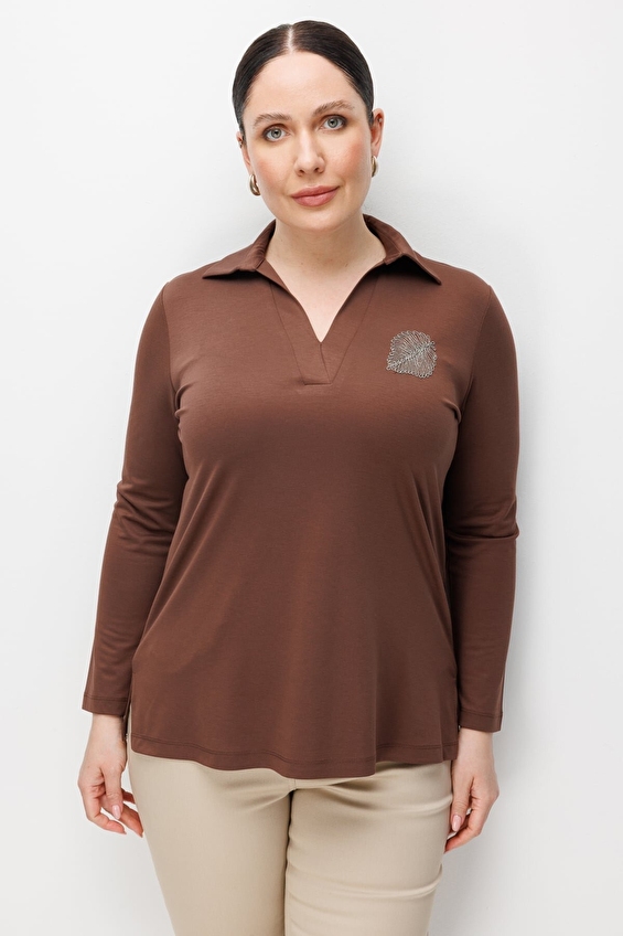 Onfashion Polo Yaka Uzun Kollu Dokuma Kadın Bluz 71372 Kahverengi Onfashion Polo Yaka Uzun Kollu Dokuma Kadın Bluz 71372 Kahverengi