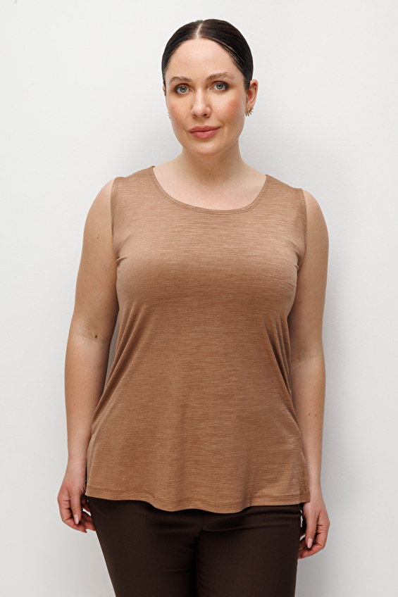 Onfashion Sıfır Yaka Kolsuz Dokuma Kadın Bluz 71310 Kahverengi Onfashion Sıfır Yaka Kolsuz Dokuma Kadın Bluz 71310 Kahverengi